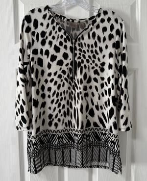 Easywear By Chico's Women's Leopard Print Long Sleeve Top Size 1.